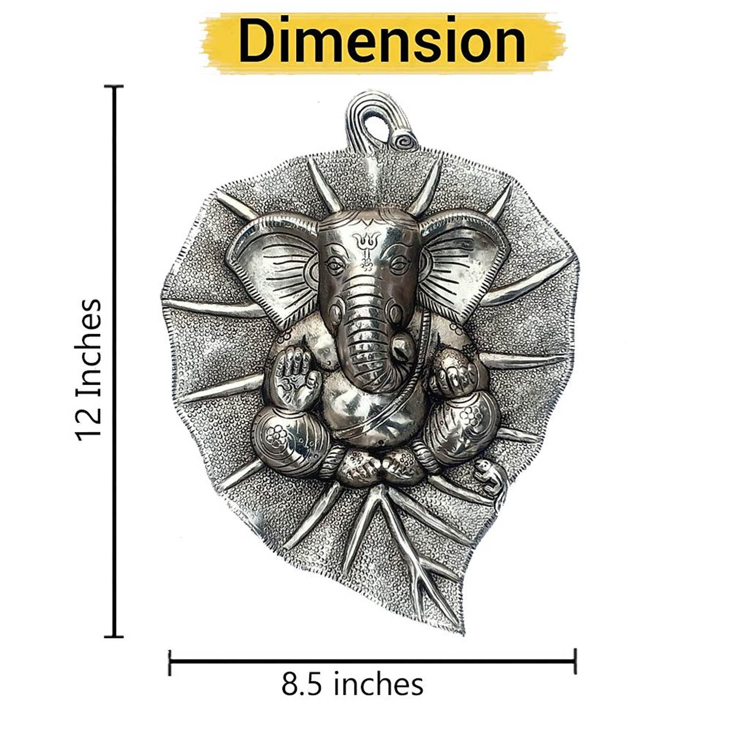 Blessing Ganesha on Leaf Wall Hanging Idol Metal Statue