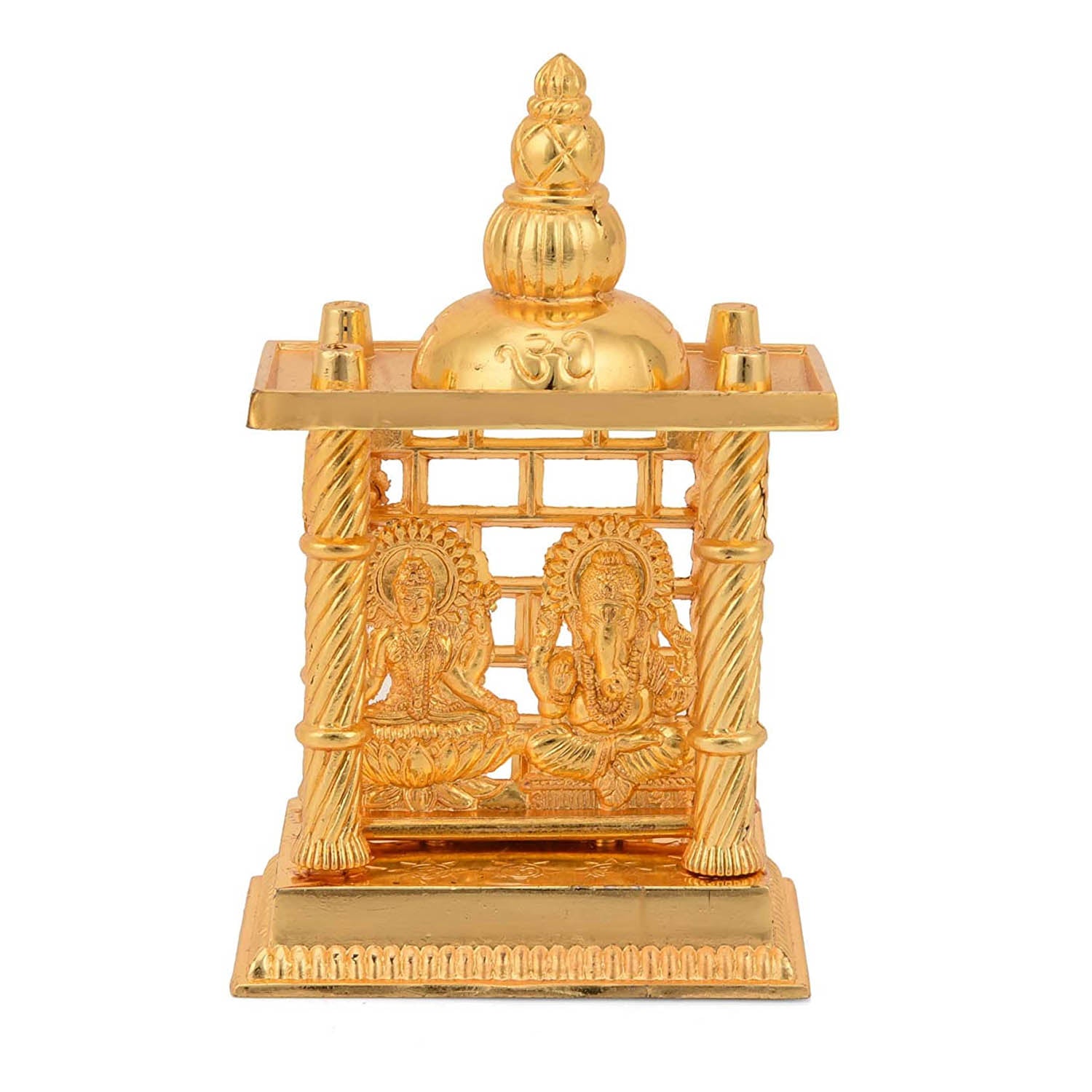 Aluminium Laxmi Ganesha Idol With Gold Plated Finish