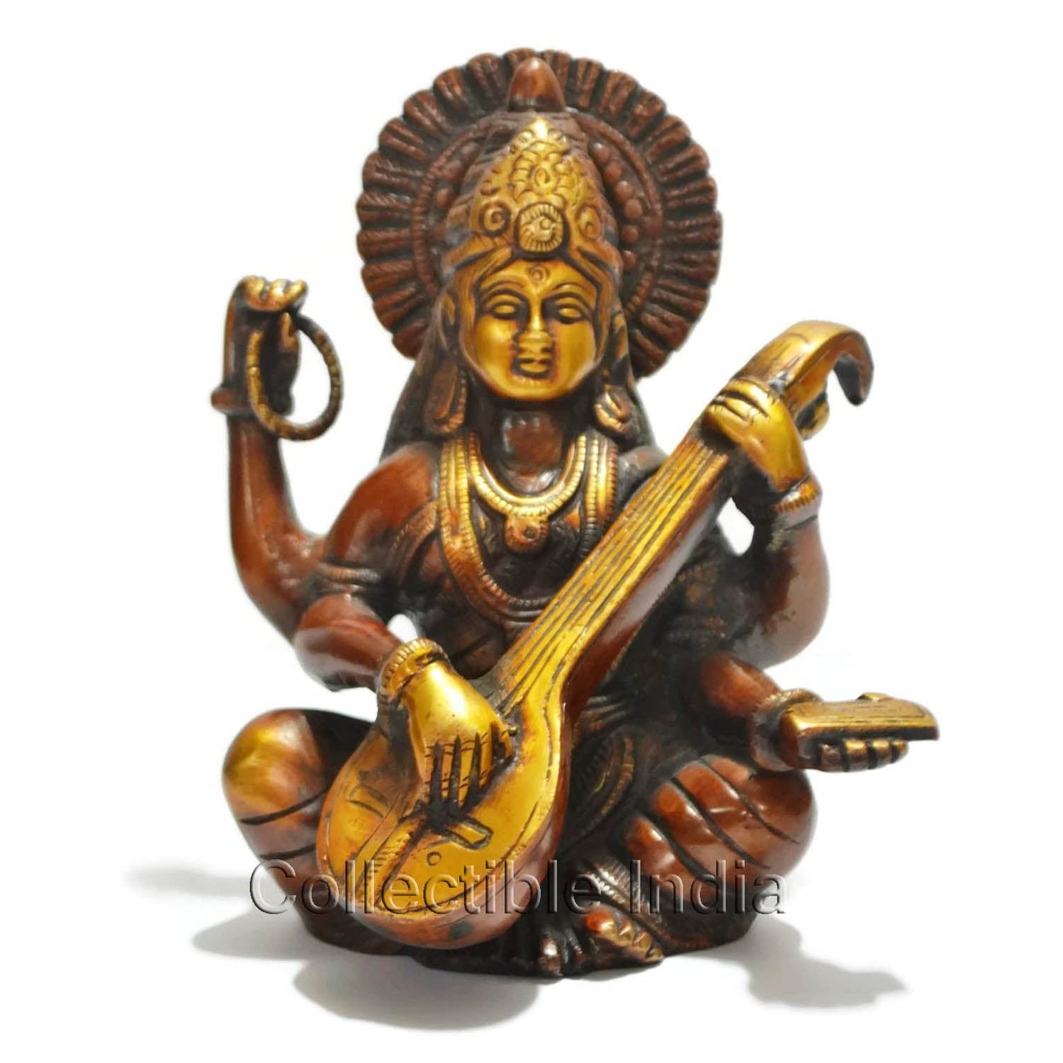 Brass Maa Sarasvati Idol With Holding Veena Decorative Sculpture