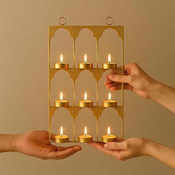 Tealight Candle Holder Festive Decor,Wall Mounted Iron Tealight Candle Holder Stand Frame for Home Christmas Diwali Decoration Items, Diwali Gift Items, Wall Decor, Pooja Decoration Items(TCMH490-1BOX)