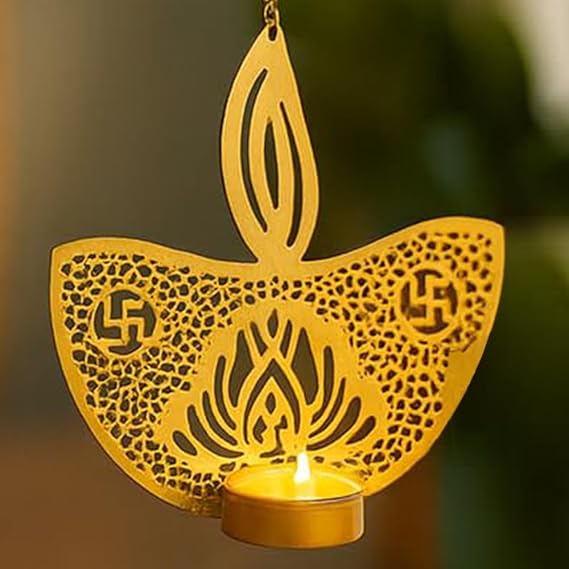 Tealight Candle Holder Set of 2, Diwali Decoration Items,Diya Design Tlight Candle Holder for Home Wall Hanging Decorations(TCMH484-1BOX)