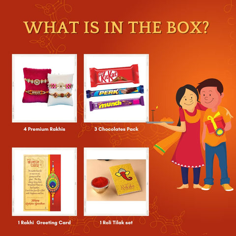 Set of 4 Rakhi for Brother with Chocolates RAKHI122-Choco 3