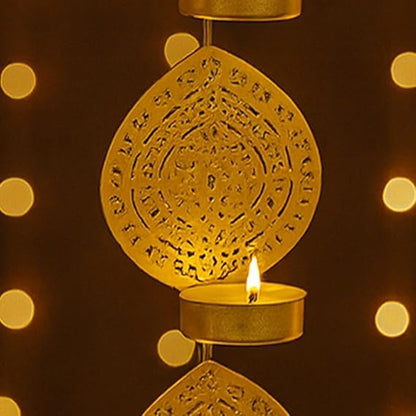 Tealight Candle Holder,Festiv Diwali Decor Items, Wall Mounted Hanging Iron Leaf Design Tealight Candle Holder Stand Frame for Home Christmas Diwali Decoration Items, Wall Decor Items(TCMH491-1BOX)