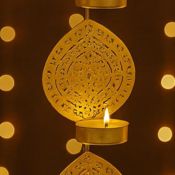 Tealight Candle Holder,Festiv Diwali Decor Items, Wall Mounted Hanging Iron Leaf Design Tealight Candle Holder Stand Frame for Home Christmas Diwali Decoration Items, Wall Decor Items(TCMH491-1BOX)