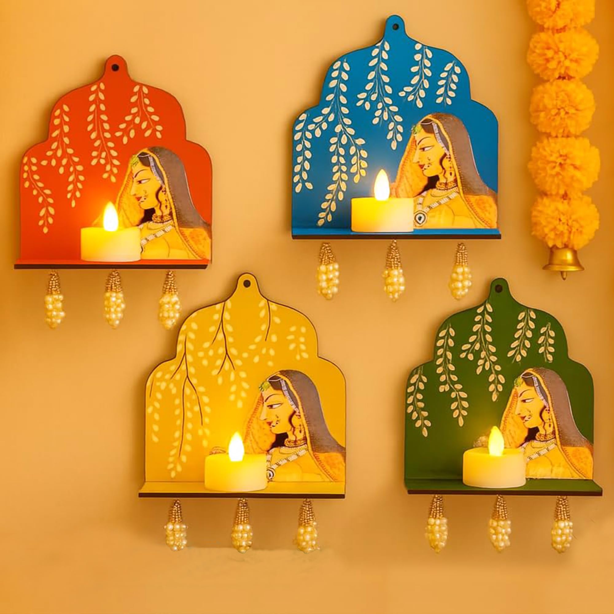 Diwali Decoration Items LED Jharokha Diya Set of 4, Diwali Decor Items ( DFMW496-1SET )
