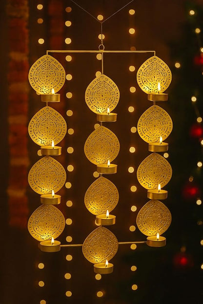 Tealight Candle Holder,Festiv Diwali Decor Items, Wall Mounted Hanging Iron Leaf Design Tealight Candle Holder Stand Frame for Home Christmas Diwali Decoration Items, Wall Decor Items(TCMH491-1BOX)