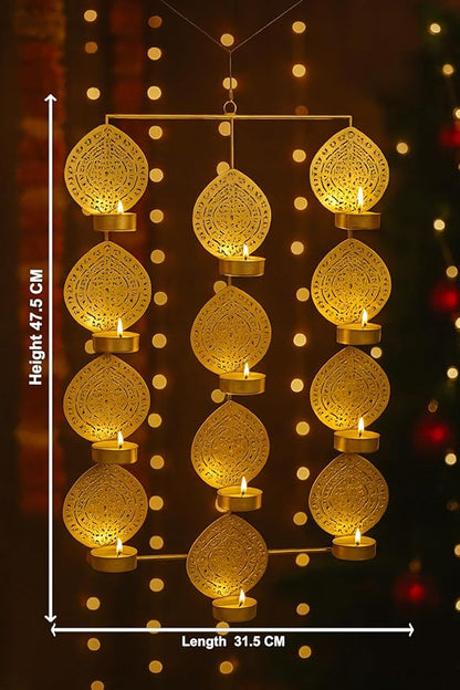 Tealight Candle Holder,Festiv Diwali Decor Items, Wall Mounted Hanging Iron Leaf Design Tealight Candle Holder Stand Frame for Home Christmas Diwali Decoration Items, Wall Decor Items(TCMH491-1BOX)