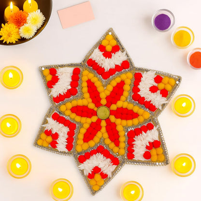 Pom Pom Flower Rangoli Mat, Rangoli Candles Holder Floor Decoration Items ( RANG201 )