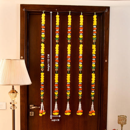 Pack of 5 Artificial Fluffy Marigold Flower Mogra Jasmine Strings Hanging Latkan ( LTKN153-5 )