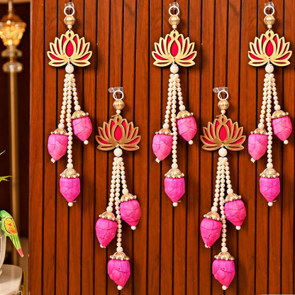 Diwali Decor Items, Lotus Shape Hanging Items, Set of 5 (LTKN149-5)