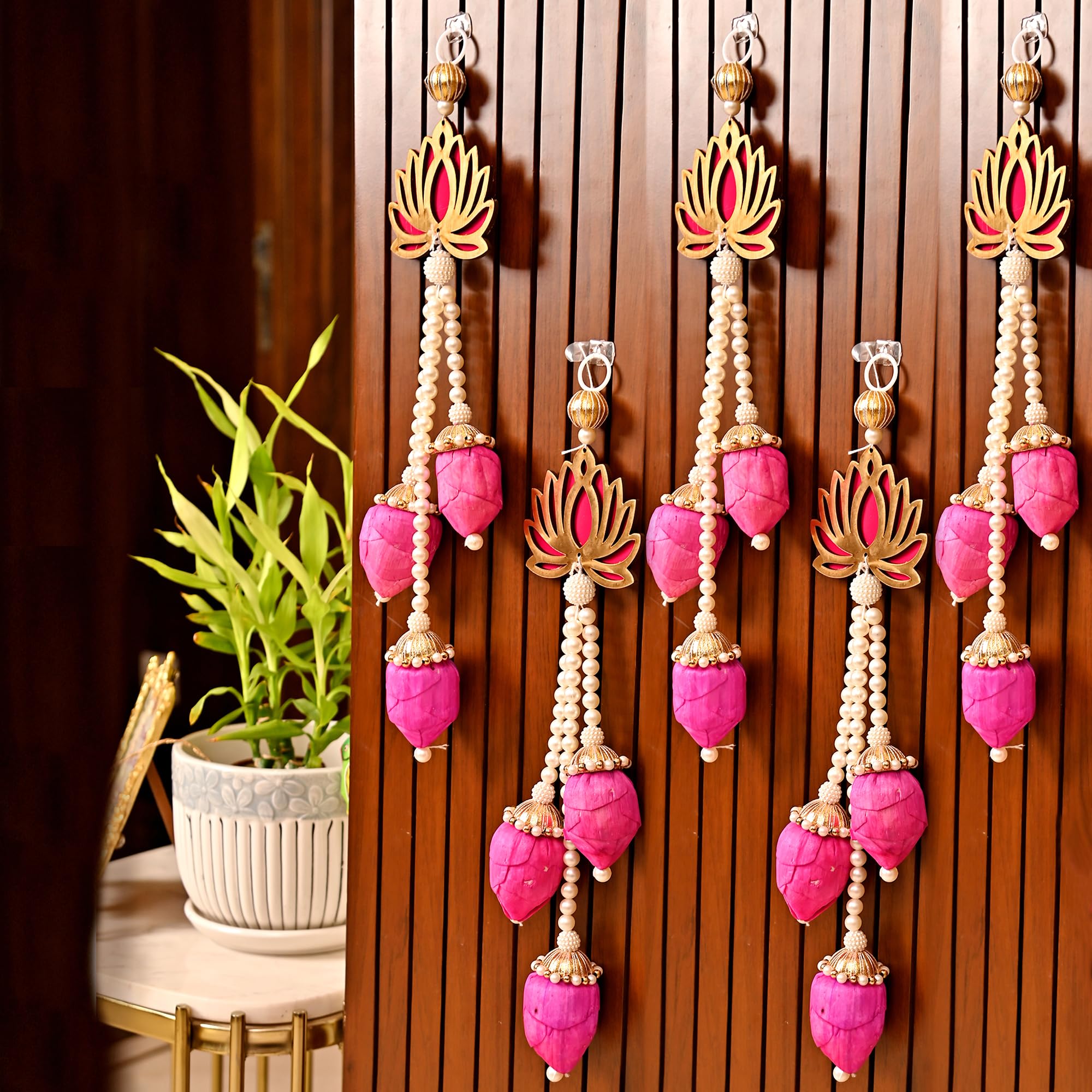 Diwali Decor Items, Lotus Shape Hanging Items, Set of 5 (LTKN149-5)