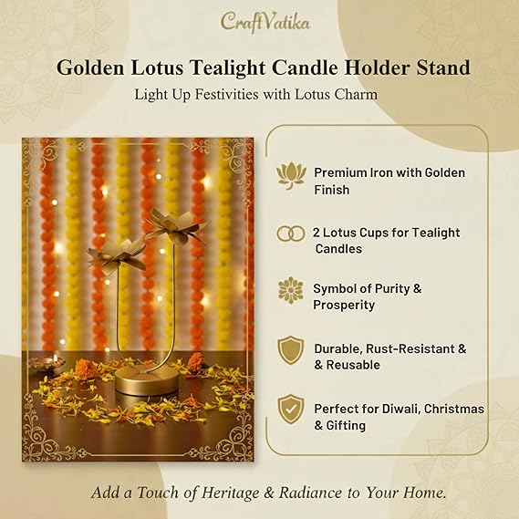 Tealight Candle Holder for Home Decoration, Festiv Decor Lotus Design Tealight Candle Holder, Diwali Decoration Items, Pooja Decorations Items, Christmas Decor Gifts for Home Office Family(TCMH494-1BOX)