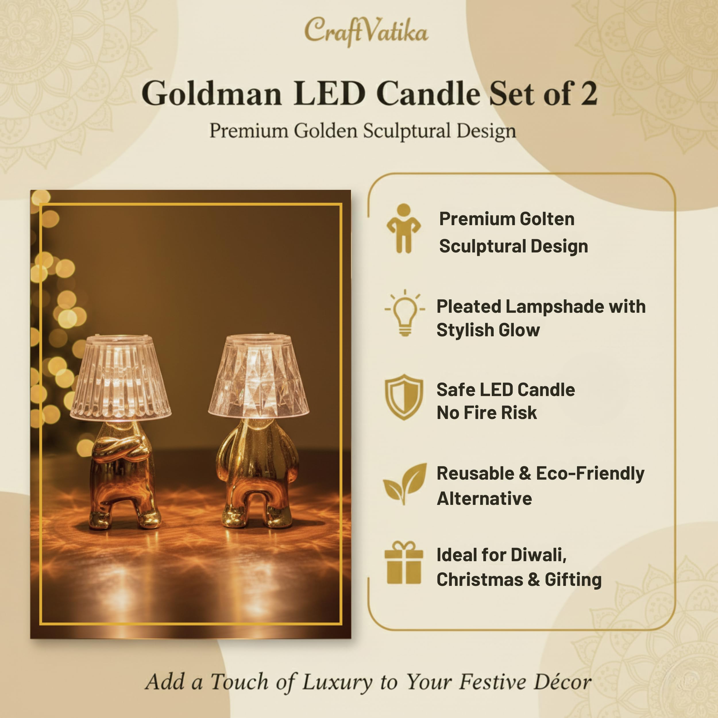 LED Candles for Decoration Set of 2, Festive décor item ( TCMH478 )