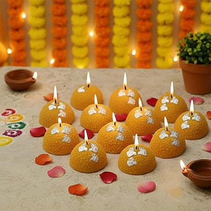 Soya Wax Candles Set of 12 for Festival Decorations Laddu Shape Wax Candles (TCMH475-2PKT)