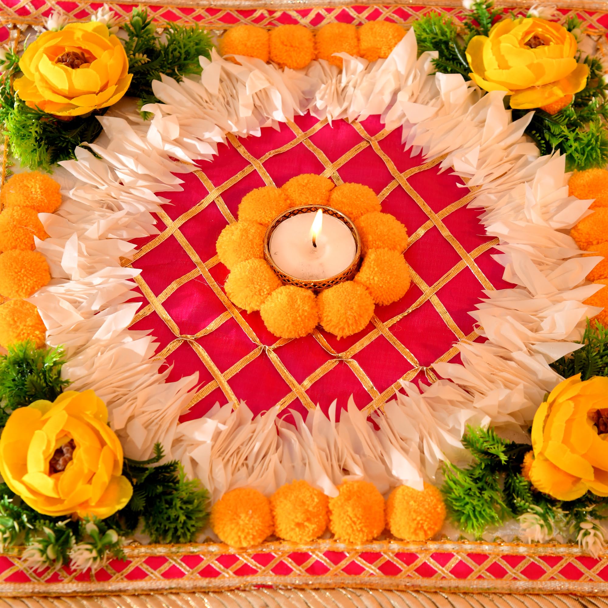 Rangoli Mat Tealight Candle Holder Set of 1 Festival Decoration Items ( RANG203 )