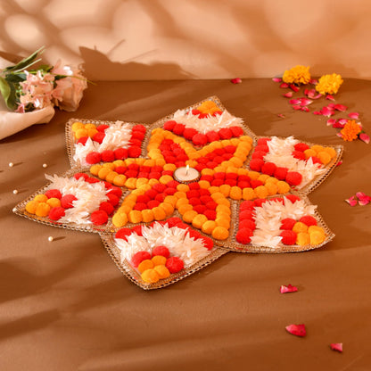 Pom Pom Flower Rangoli Mat, Rangoli Candles Holder Floor Decoration Items ( RANG201 )