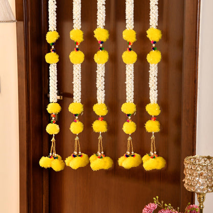 Pack of 5 Artificial Fluffy Marigold Flower Mogra Jasmine Strings Hanging Latkan ( LTKN148-5)