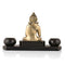 Blessing Buddha Brass Idol On Wooden Base With Tealight Candle Holder Statue