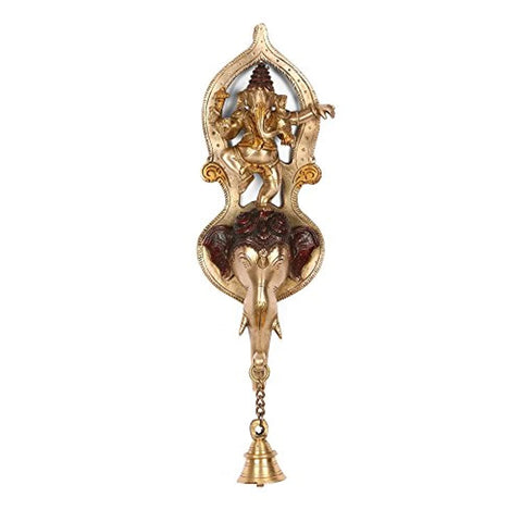 Brass Dancing Ganesha Design Spiritual Bell Wall Hanging Showpiece