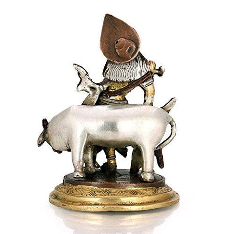 Brass Lord Krishna Playing Flute With Cow Kbs106