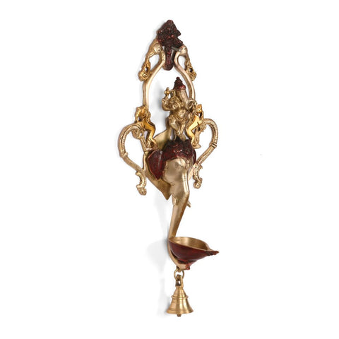 Ganesha Design Spiritual Brass Bell Oil Diya Lamp 