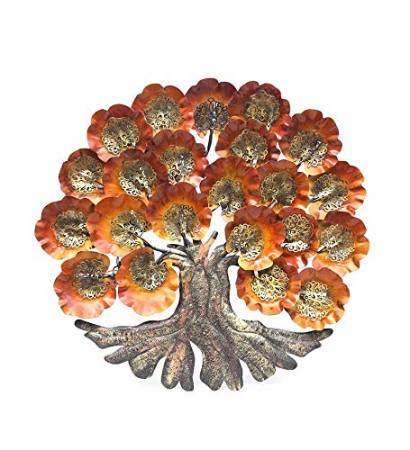 Metal Brown & Golden Wish Tree With LED Light Wall Hanging Showpiece