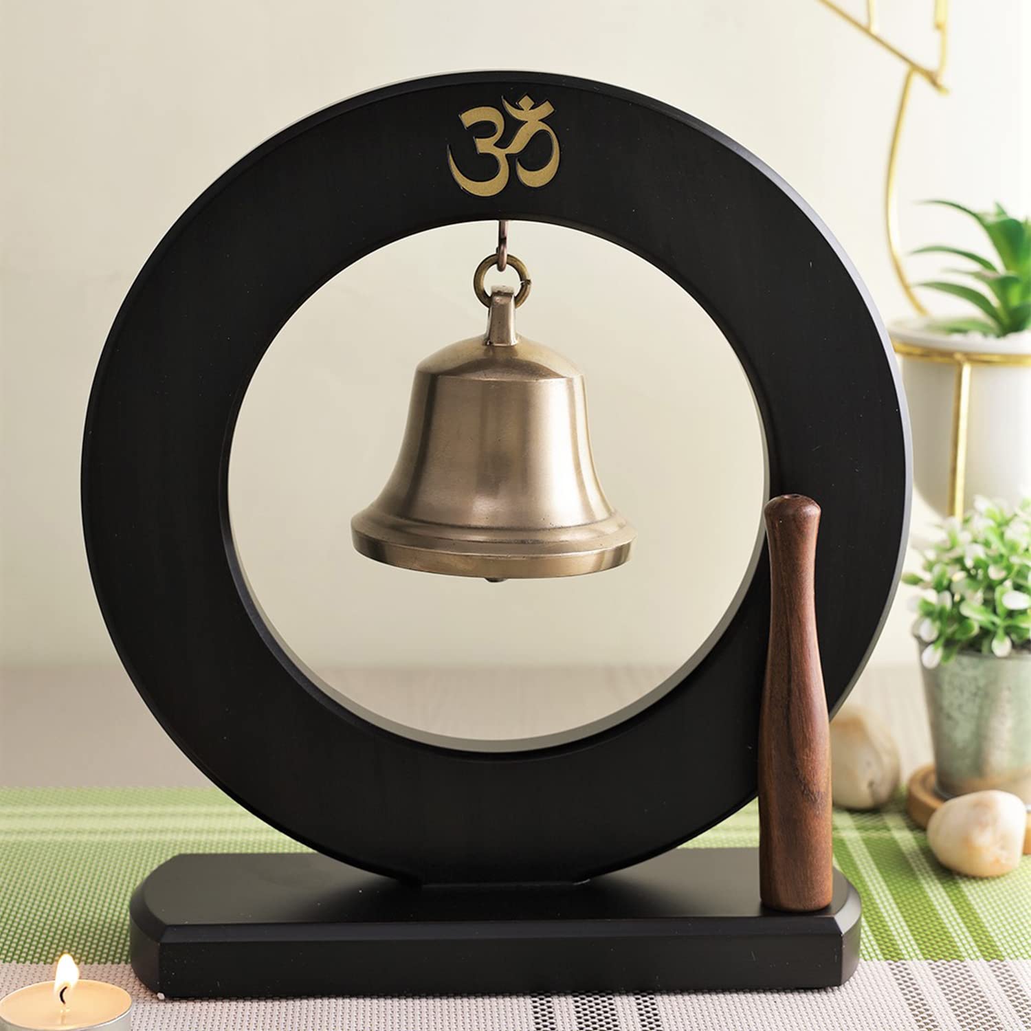 Hanging Om Brass Bell with Mallet