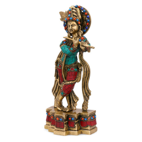 Brass Standing Flute Playing Krishna Statue Kts107