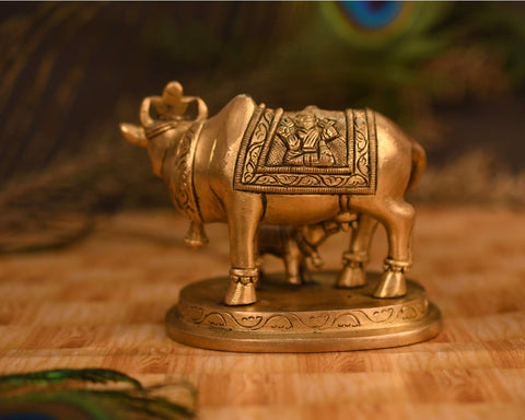 Brass Kamdhenu Cow And Calf Idol Statue C0ABS106