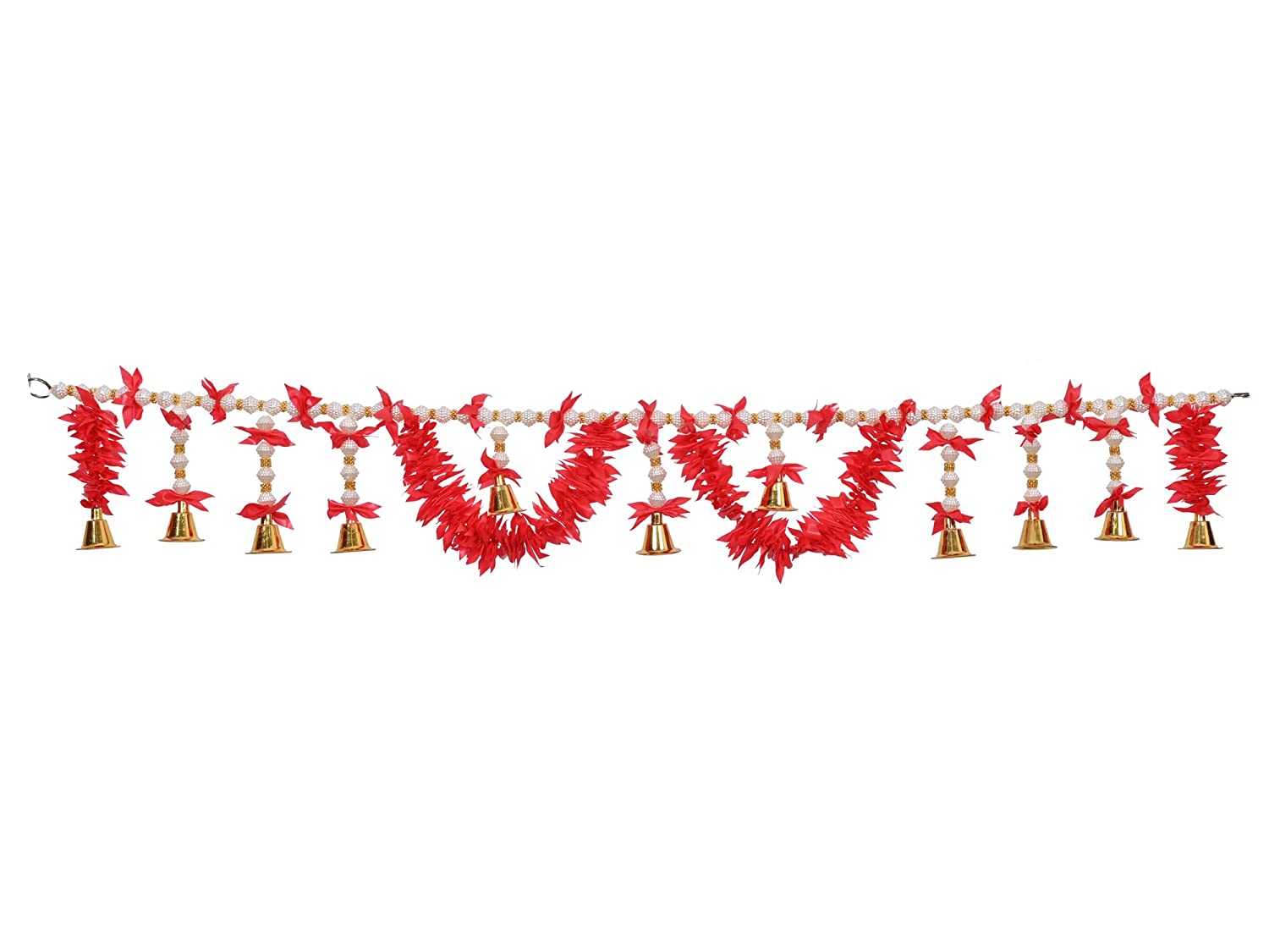 White Beads Toran With Bell Decorative Bandarwal