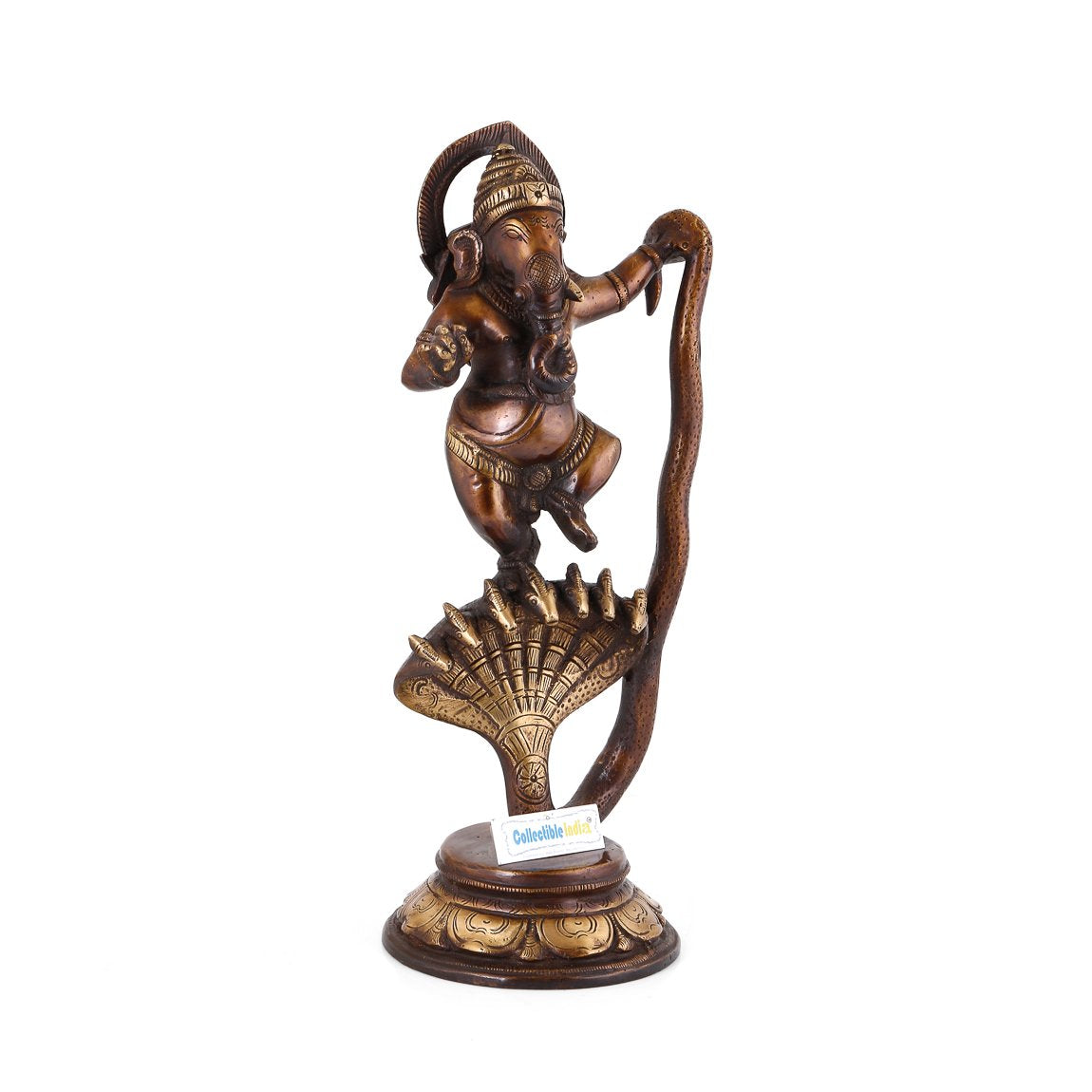 Brass Standing Dancing Ganesh On Snake Idol Murti Gbs184
