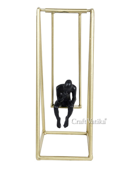 Thinker Man On Swing Statue Tabletop Metal Showpiece