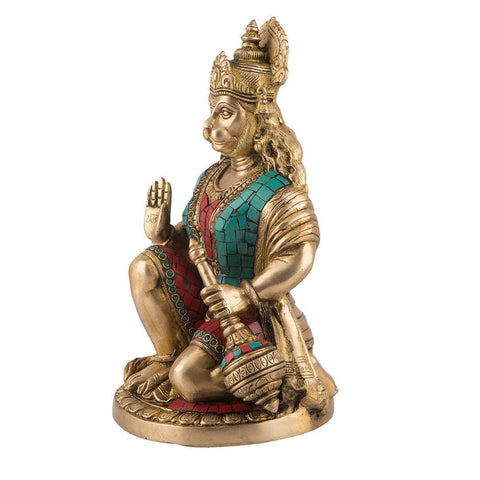 Blessing Sitting God Hanuman Brass Idol 