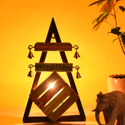 Room Table Lamp In Wooden Triangle Shaped Frame Lampt105