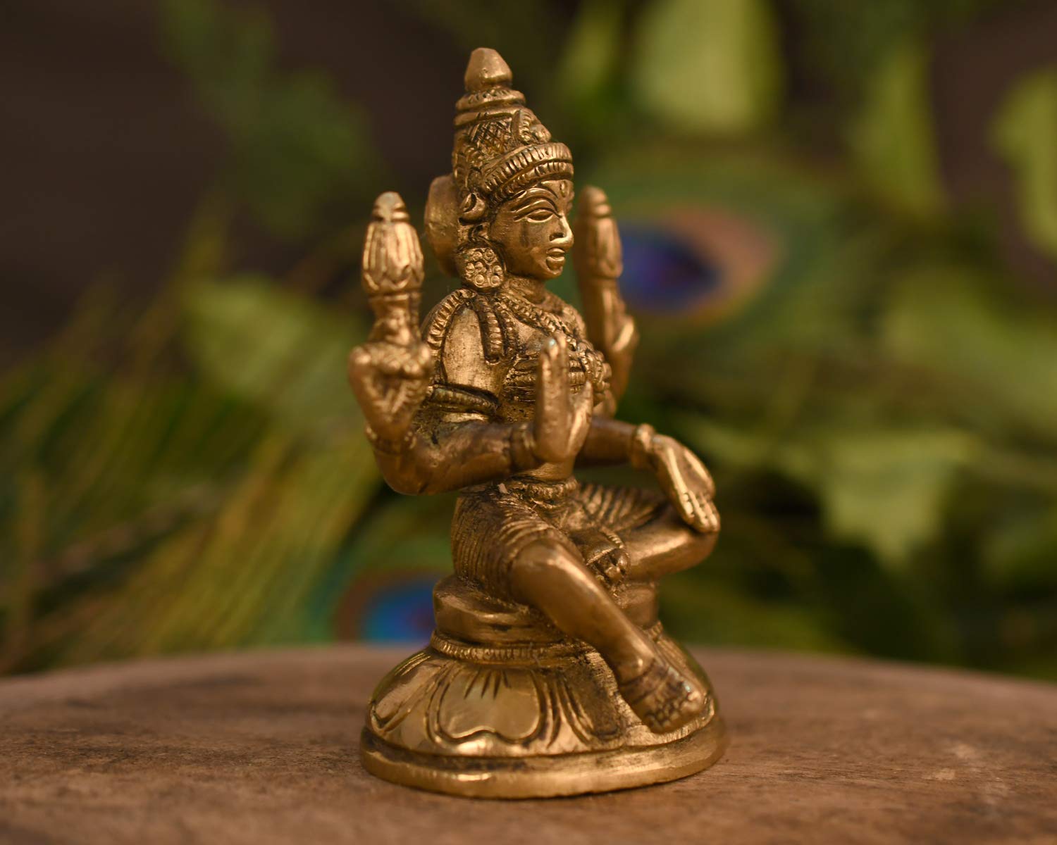 Brass Blessing Laxmi Idol Sitting On Round Base Statue 