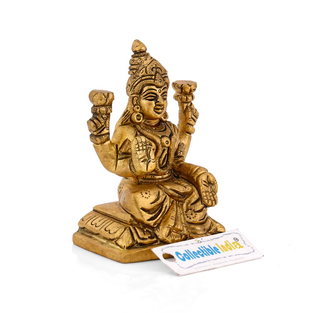 Brass Sitting Lakshmi Ganesha Idol Murti Statue