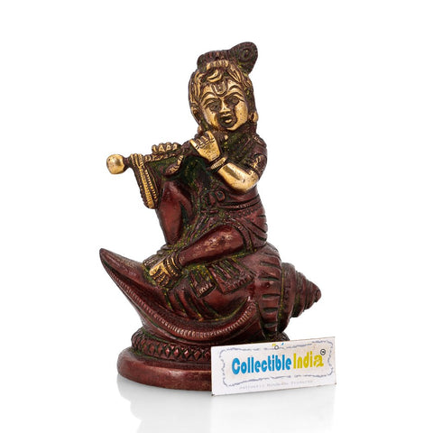 Brass Baby Krishna Statue Sitting On Conch Kbs117