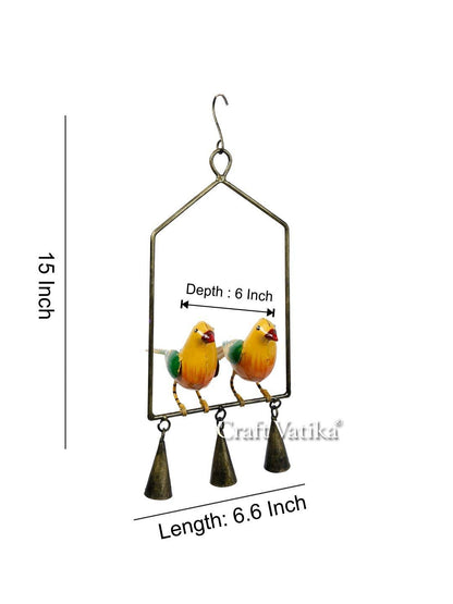 Metal Birds Wall Hanging with Bells Decorative Showpiece