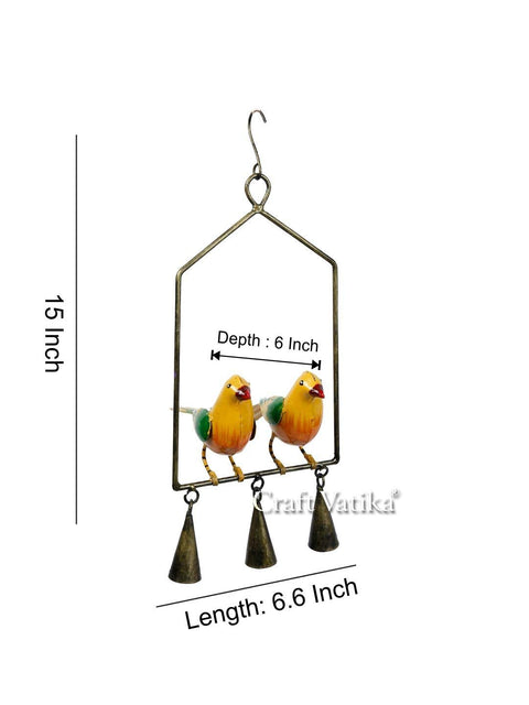Metal Birds Wall Hanging with Bells Decorative Showpiece