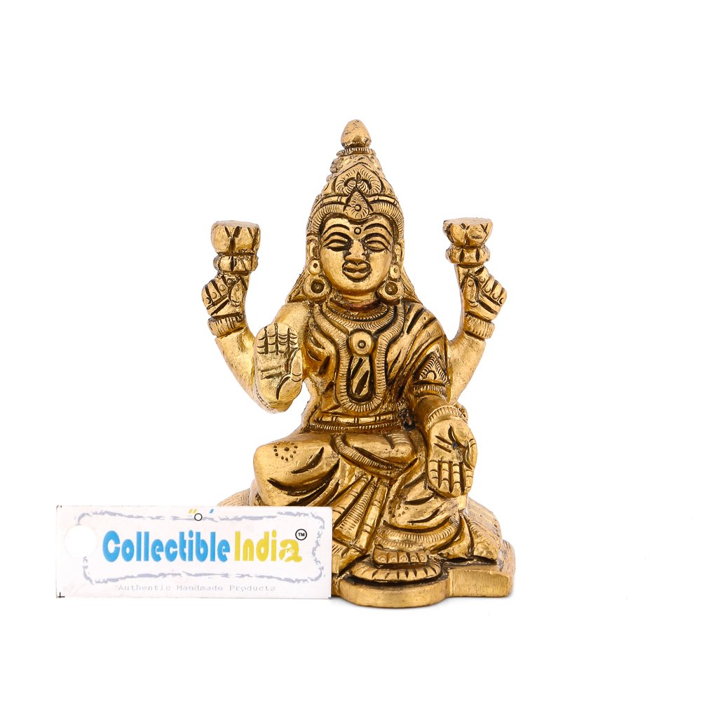 Brass Sitting Lakshmi Ganesha Idol Murti Statue