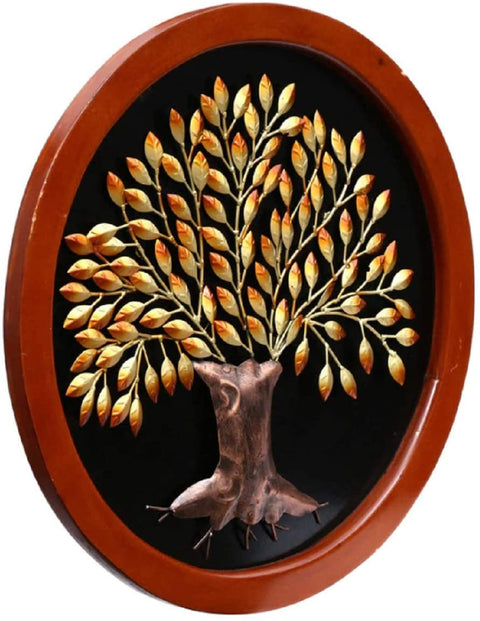 Metal Tree Wall Art With Circle Shape Mdf Frame