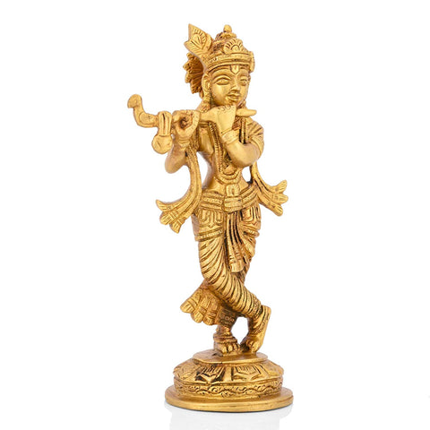 Brass Flute Playing Krishna Showpiece Kbs123