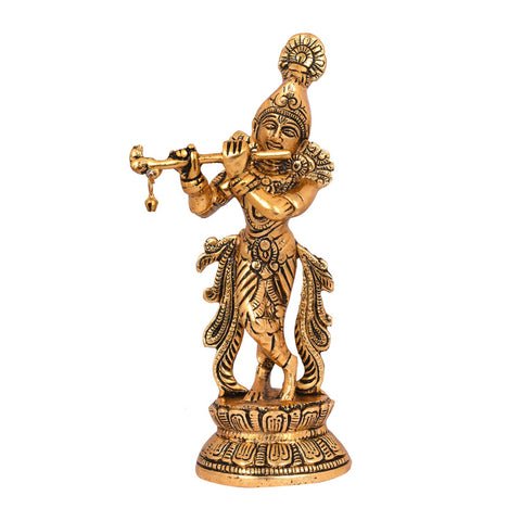 Metal Standing On Base Krishna Playing Flute Idol Statue Kbs145