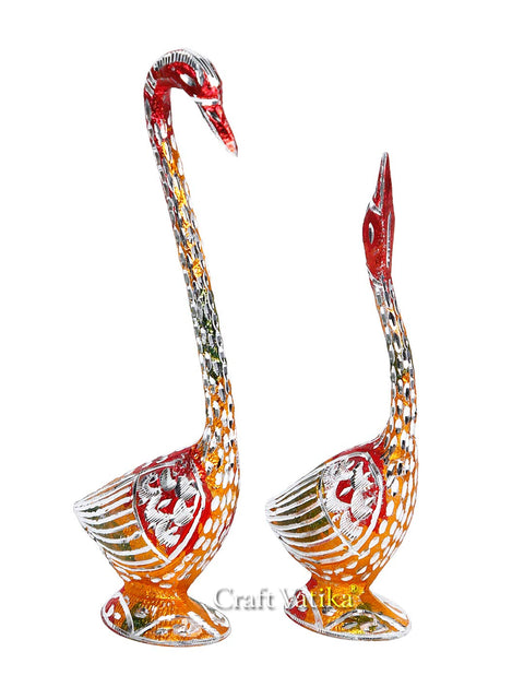 Metal Kissing Duck Swan Love Couple Bird Pair Statue Set