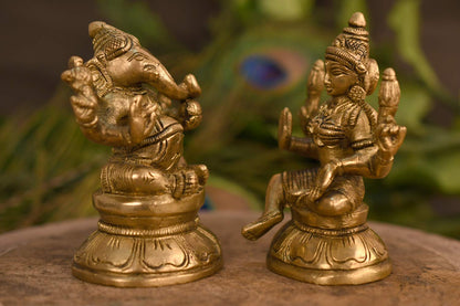 Brass Set Of Lakshmi Ganesha Idol Murti Statue