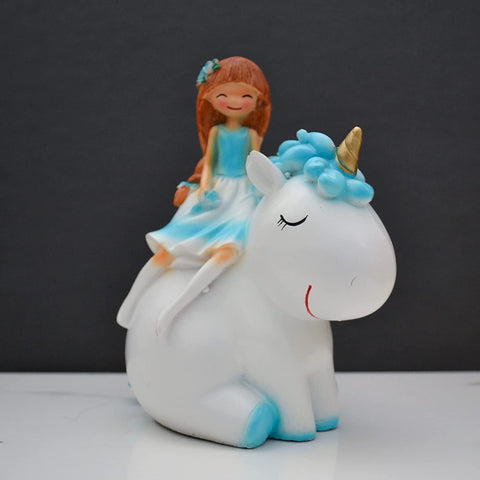 Girl Sitting on Unicorn Home Decorative Showpiece