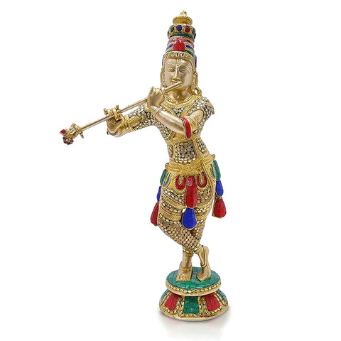 Large Handmade Brass Krishna Idol, 23 Inches Height