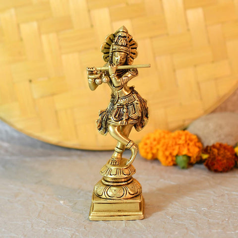 Brass Flute Playing Krishna Statue Kbs132