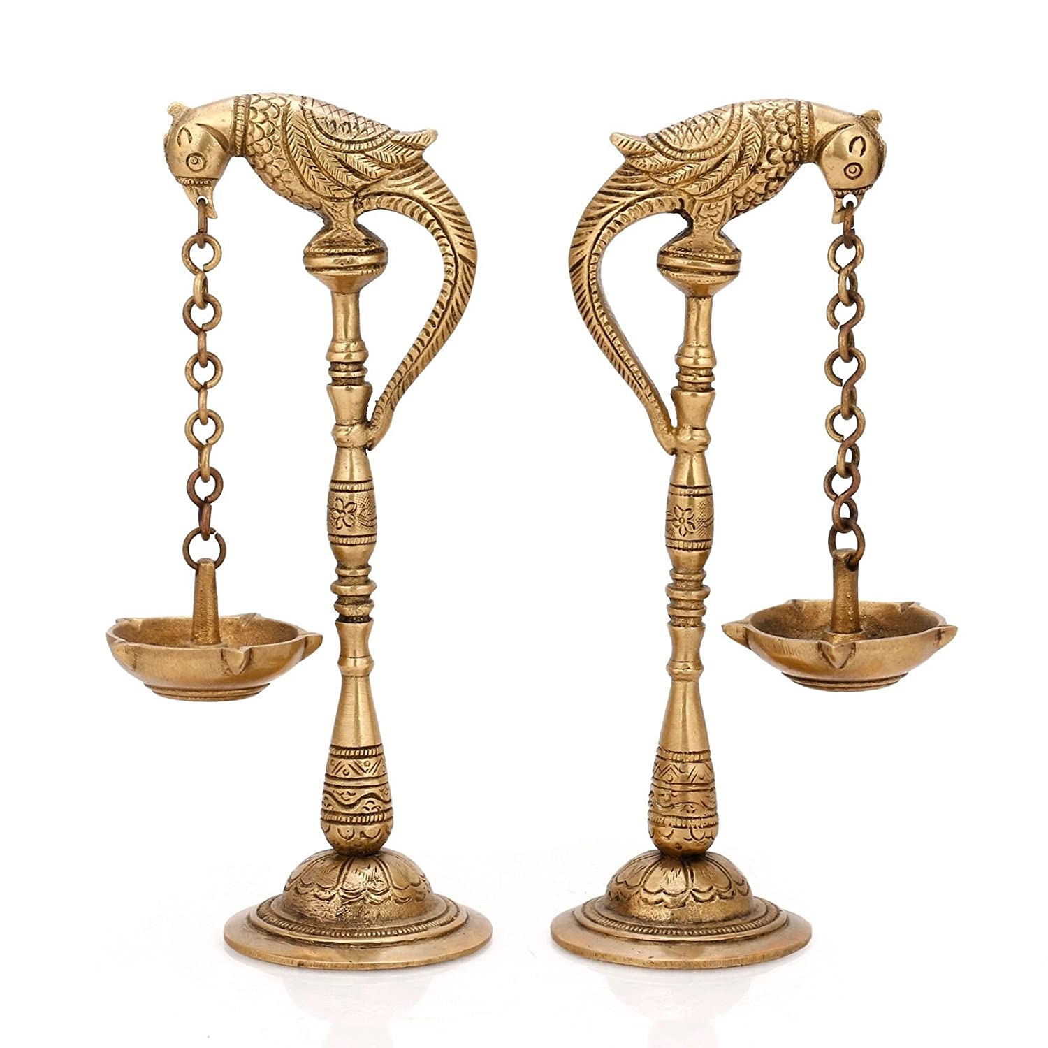 Brass Pair of Diya Oil Lamp Stand Holder Showpiece 