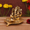 Decorative Ganesha Idol On Leaf Diya Oil Lamp Stand Showpiece